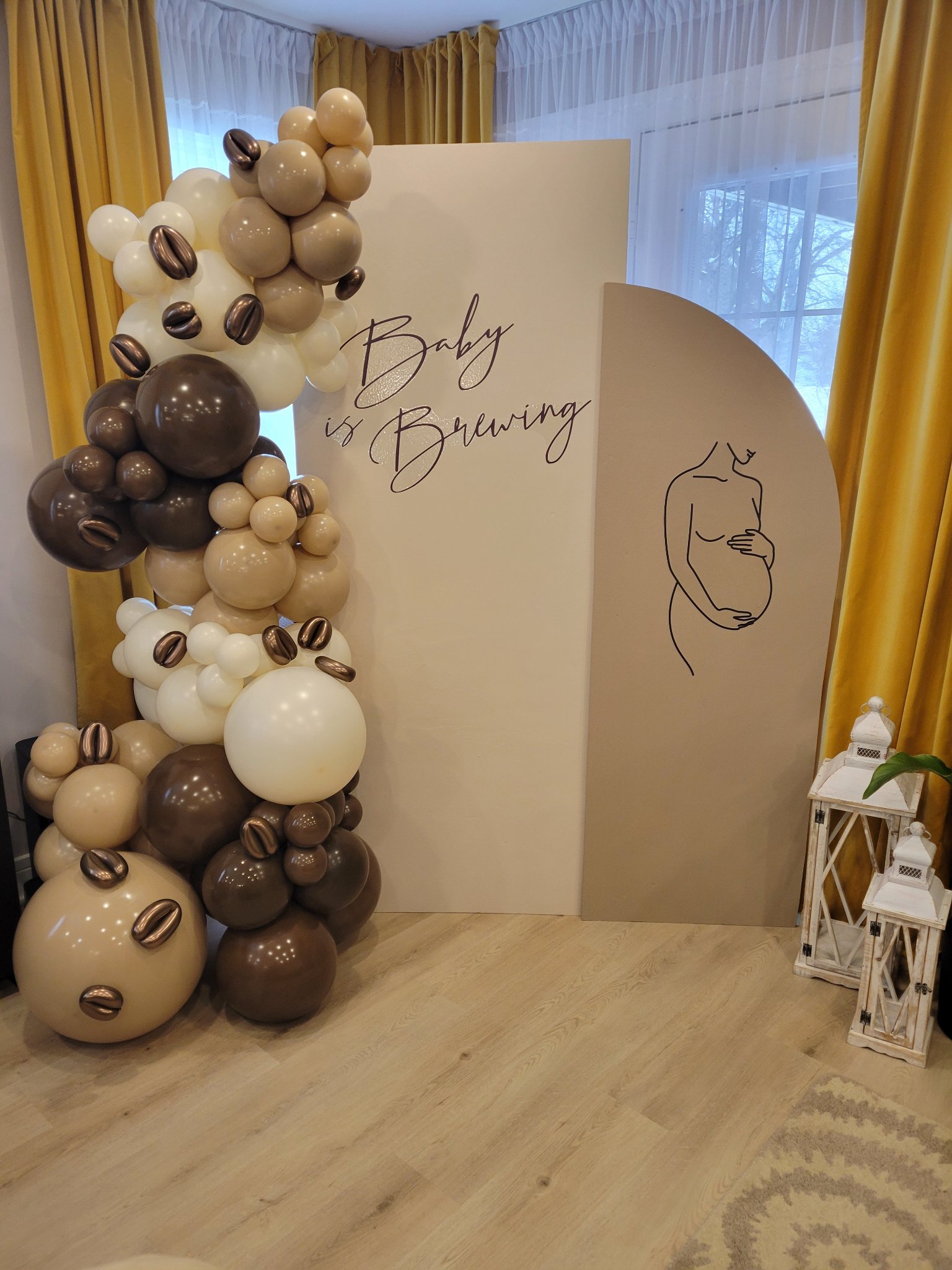 Coffee themed baby shower organic balloon garland arch in Plainfield IL
